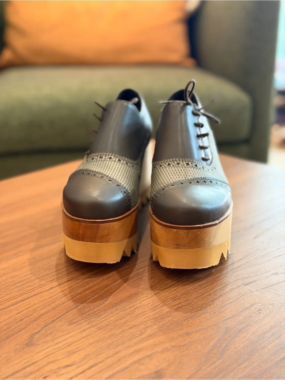 NEW sz7 Marita Moreno Dali Derby Brown Platform Wedge Shoes Wooden Base Academia